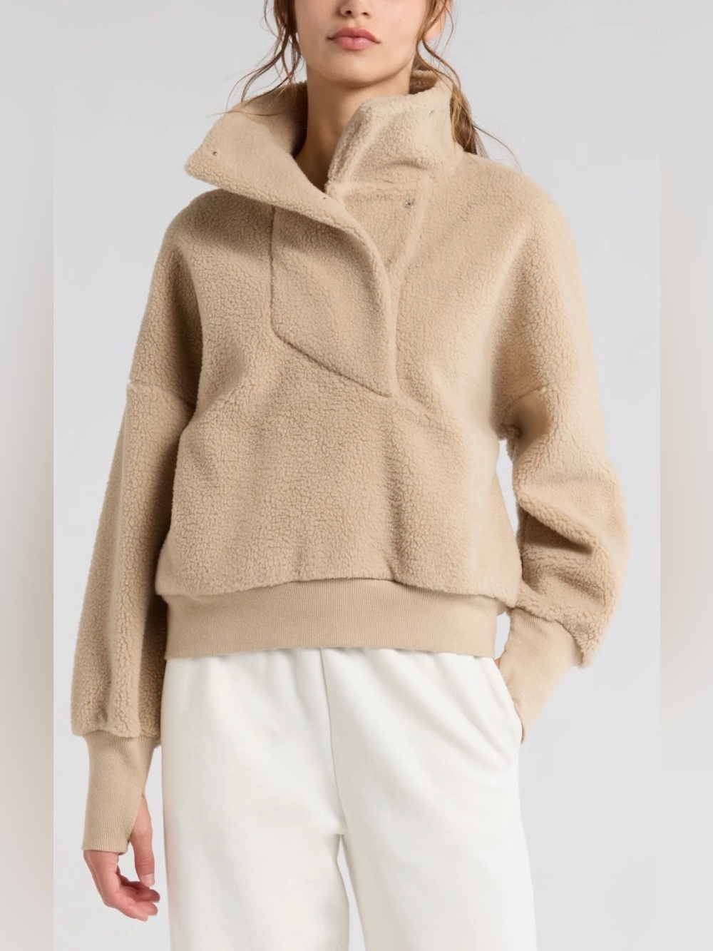 Zella Faux Shearling Funnel Neck Pullover